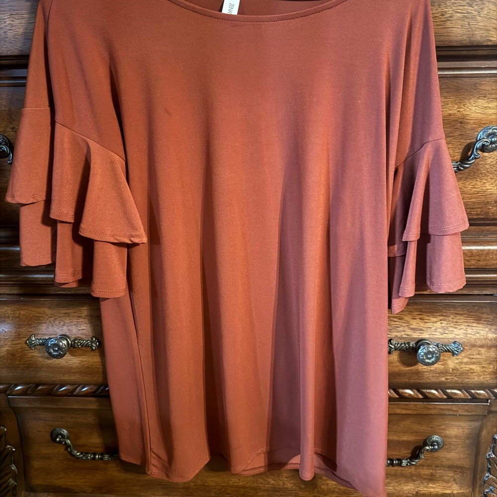 Rust Ruffle Sleeve Top, Zenana